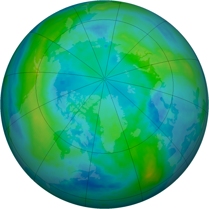 Arctic ozone map for 14 October 1990